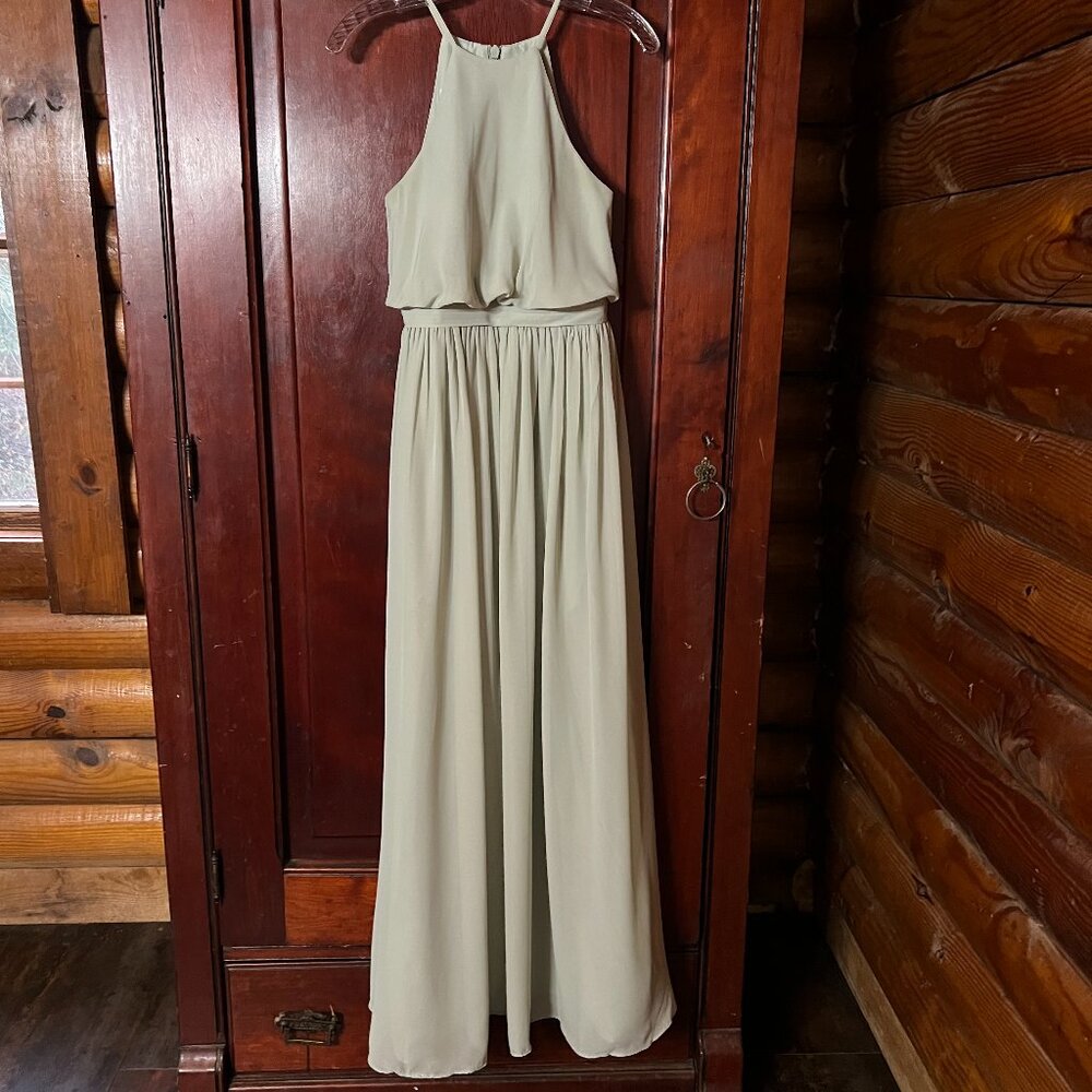 JJ's House Pale Sage Lined Sleeveless Halter Bridesmaid/Prom Gown w/Sash Sz 2